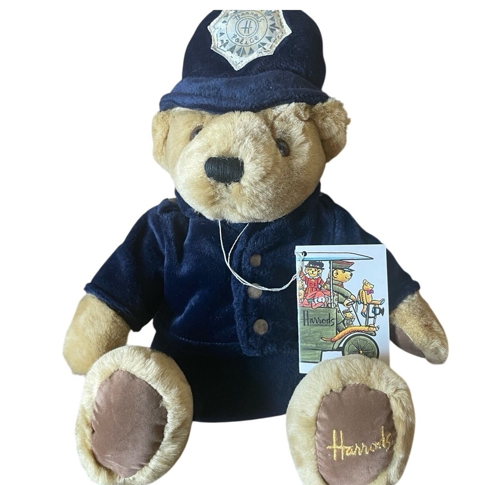 Harrods Police Teddy Bear Navy Blue Velvet Uniform London Souvenir Plush 12" NWT